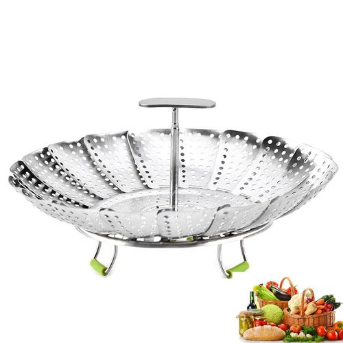 Antenne à vapeur pliable en acier inoxydable - Poignée amovible verrouillable, compatible poêles ¿20 cm, lavable en lave-vaisselle, idéale pour cuit-vapeur et multicuiseur