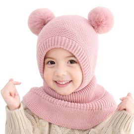 Bonnet Bébé Tricoté À Oreilles De Vache Avec Double Pompon, Doublure Peluche, Chaleur Pour Ski Et Snowboard, Taille Ajustable 48¿52¿Cm, Poids 0,2¿Kg, Idéal Enfants 2¿6¿Ans