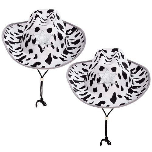 Lot De 2 Chapeaux De Cow-Boy En Feutre Imprimé Vache Pour Enfants - Déguisement Halloween, Jeu De Rôle, Cosplay, Fêtes Costumées