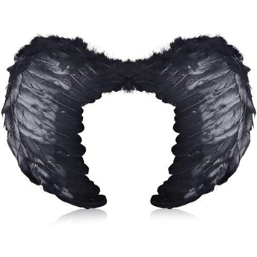 Ailes D'ange Noires En Plumes Naturelles Pour Déguisement Halloween Carnaval (45 × 35 Cm) - Accessoire De Costume Réaliste Léger Et Confortable Pour Enfants Et Adultes