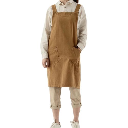 Cmws-Tablier En Coton Et Lin Pour Femme - Sans Attaches - Dos Croisé Avec Poches - Idéal Pour Fleuristes, Cafés Et Cuisine