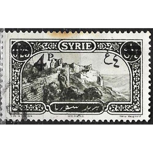 Syrie, Occupation Française 1926, Beau Timbre Yvert 180, Site De Merkab 0.25pi. Noir Surchargé "4pi.", Oblitéré, Tbe.