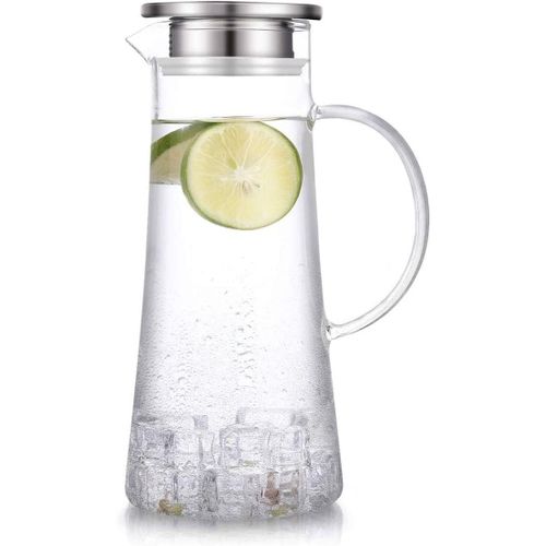 Cmws-Carafe Eau Verre, Carafe D'eau De Borosilicate Couvercle En Acier Inoxydable Pour Jus, Pichet À Eau 1500ml