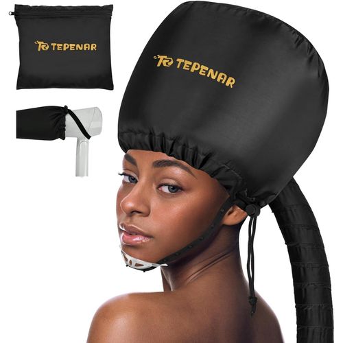Bonnet Séchoir à Cheveux - Capuche souple réglable pour sèche-cheveux main, séchage rapide, idéal pour cheveux bouclés et naturels - Réduit le temps de séchage à la maison - Noir