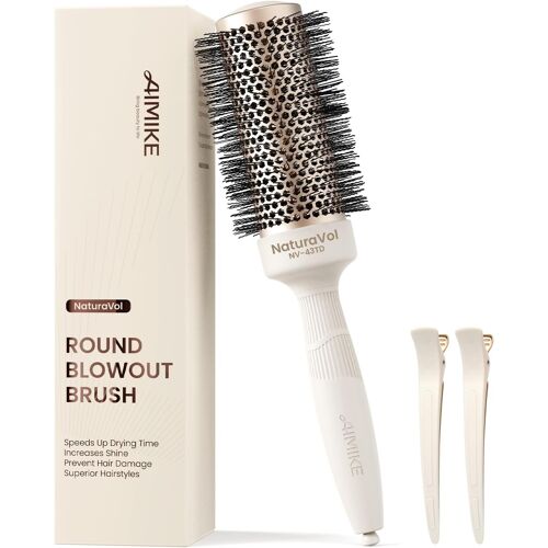 Brosse Ronde Pour Brushing, Naturavol Brosse Ronde Moyenne Pour Cheveux Avec Technologie Céramique Nano-Thermique, Avec 2 Pinces (1.7 Inch Barrel,2.5 Inch Bristle) 