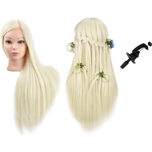 Tête à coiffer 100 % - 71,1 cm de long - Tête de mannequin - Avec support de table - Cosmétologie