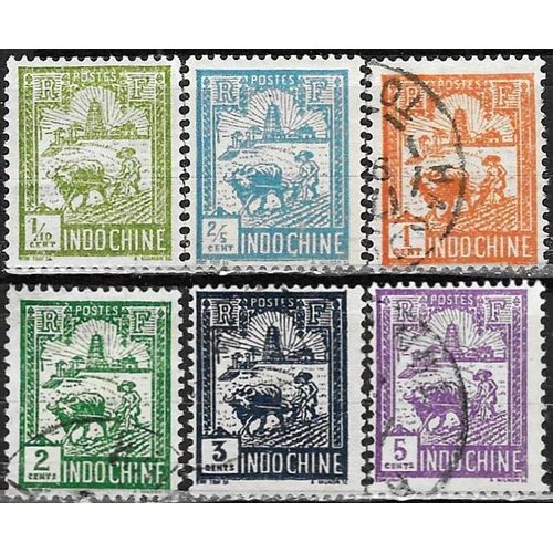 Indochine (Actuels Vietnam Laos Cambodge), Colonie Française 1927, Beaux Timbres Neufs* / Oblitérés Yvert 123 125 127 128 129 131, Laboureur Et Tour De Confucius.