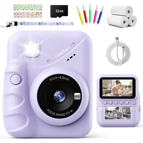 KALANKA-Appareil Photo Instantané Enfant, 3.0"" Grand Écran 48MP 1080P HD Appareil Photo Numérique Enfant avec Carte 32GB et Papier Photo Imprimé,Cadeau pour Filles Garçons 3-12 Ans
