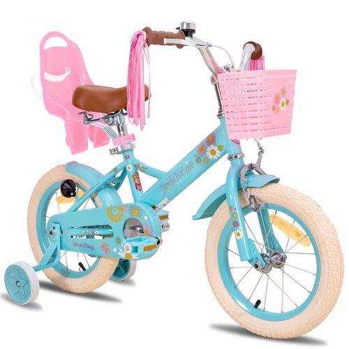Vélo Enfant 16 Pouces Fille Garçon Joystar Siège Poupée Streamers Drapeau Plaque Numéro Little Daisy, Bleu