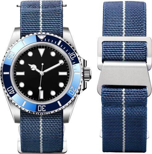 20mm Bracelet De Montre Élastique Nylon Style Marine Nationale Parachute Bracelet Montre En Tissu Remplacement Avec Crochet Boucle Noir/Argenté Homme Femme