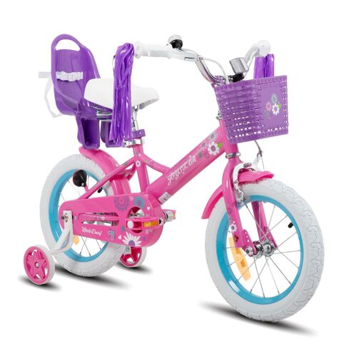 Vélo Enfant 16 Pouces Fille Garçon Joystar Siège Poupée Streamers Drapeau Plaque Numéro Little Daisy, Fuchsia