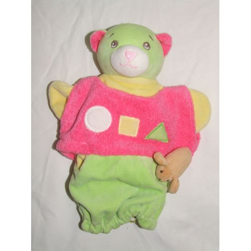 CHAT NOUNOURS PASSEPORT TENDRESSE MARIONNETTE DOUDOU FLUO ROSE JAUNE VERT 27cm