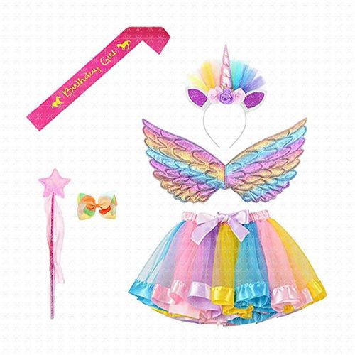 Costume Licorne Enfant Complet Avec Perruque Arc-En-Ciel, Tutu Et Ailes - Costume De Princesse Pour Halloween Ou Anniversaire (3-8 Ans, 0.3 Kg)