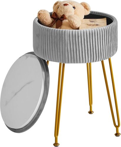 Velvet Rangement Repose - Pieds Ottoman, Table de Maquillage Repose - Pieds Table d'appoint avec Pieds en Acier doré Housse Amovible, Couvercle de Table Basse, Gris L/G-20G