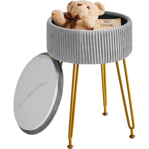 Velvet Rangement Repose - Pieds Ottoman, Table de Maquillage Repose - Pieds Table d'appoint avec Pieds en Acier doré Housse Amovible, Couvercle de Table Basse, Gris L/G-20G