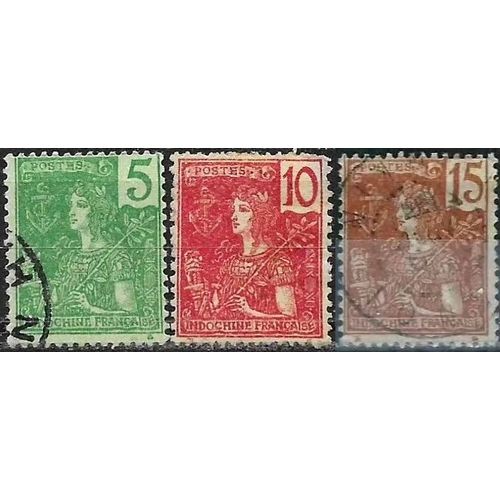 Indochine (Actuel Vietnam), Colonie Française 1904 / 1906, Beaux Timbres Yvert 27 28 Et 29, Types Grasset 5c. Vert, 10c. Rouge Et 15c. Brun, Oblitérés / Neuf* Sans Gomme.