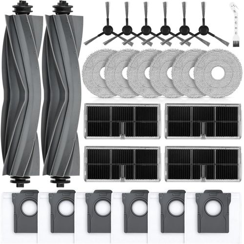 Lot de 25 accessoires pour aspirateur Dreame L10s Pro Ultra Heat / L10s Ultra Gen 2 / X30 Ultra / L40 Ultra AE/Mova E30 Ultra, 2 brosses principales, 6 sacs à poussière, 6 lingettes, 6 brosses