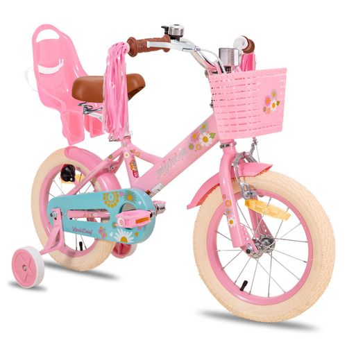 Vélo Enfant 14 Pouces Fille Garçon Joystar Siège Poupée Streamers Drapeau Plaque Numéro Little Daisy, Rose