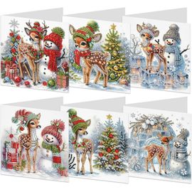 Trahoo-Lot De 6 Cartes De Peinture Diamant Diy - 5d - Peinture Diamant Diy - Cartes D'anniversaire De Noël - Cartes De V?ux De Noël - Cartes Postales De Noël