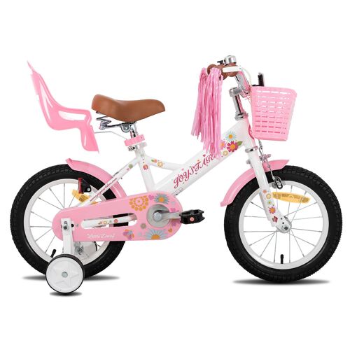 Vélo Enfant 16 Pouces Fille Garçon Joystar Siège Poupée Streamers Drapeau Plaque Numéro Little Daisy, Blanc