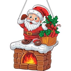 Trahoo-Diy Père Noël Diamond Painting Pendentif, 5d Noël Pendant Broderie Diamant Kit Avec Chaîne, Pour Jardin Maison Porte Et Fenêtre Décoration Cadeaux