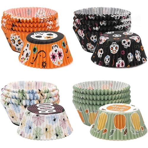 Jexnovashop-400 Pièces Cassette Muffins Papier Thème Halloween Caissettes Cupcake Squelette Citrouille Et Araignée Motif Moule Papier Muffin Pour Cupcake Desserts Pâtisserie