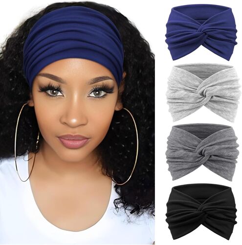 4 Pièces Bandeau Cheveux Femme Boho Bandeaux Vintage Fleur Imprimé Hair Bandeau Cross Noué Élastique Bande de Cheveux Accessoire