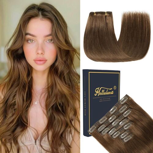 Clip Cheveux Naturel 7pcs 35cm Brun Chocolat - Extension Rajout 14 Pouce 80g Human Hair Clip In 4#