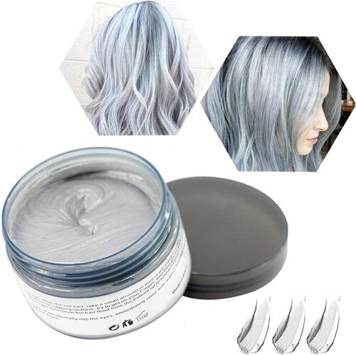 Cire Colorante Cheveux, Cheveux Cires Temporaire Couleur 120g, Formule Botanique Lavable Diy Crème Coiffante Naturelle, Convient Aux Coiffures Quotidiennes Et De Fête (Gris Argent) 