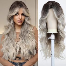 Perruque Longue Ondulée Blond Mixte Ombré Pour Femme Perruque Natuaral En Cheveux Synthétiques Résistante À La Chaleur Pour Utilisation Cosplay Au Quotidien 