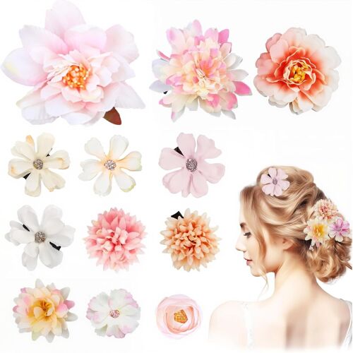 Kalanka-Rt 12 Pièces Barrette Fleur Artificielle, Fleurs Cheveux, Pince À Cheveux Bohême, Cheveux Décoration Pour Coiffure Femmes Et Filles, Accessoire Pour Fête, Mariage, Plage, Piscine, Carnaval, D 