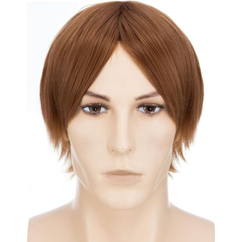 Perruque De Cosplay Pour Halloween - Droite - Pour Homme Et Femme - Unisexe - Marron - Cheveux Courts - Avec Frange - Pour Fête - Costume D'halloween