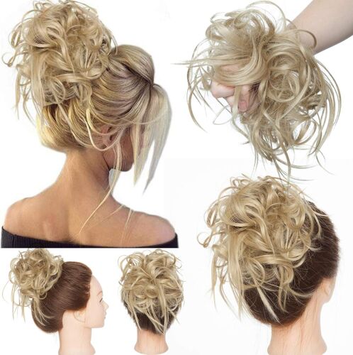 Postiche Chignon Cheveux Naturel Chignon Bouclé Chouchous Extensions De Cheveux Scrunchies Ondulés Tousled Updo Bun Extension Blonde Cendrée 