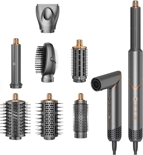 Brosse Soufflante 8 en 1, Air Styler Flexible avec Brosse Chauffante Brushing, Diffuseur et Boucleur, Outil de Coiffure pour Ondulations, Lissage, Volume, Brush, Voyage et Coffret Cadeau