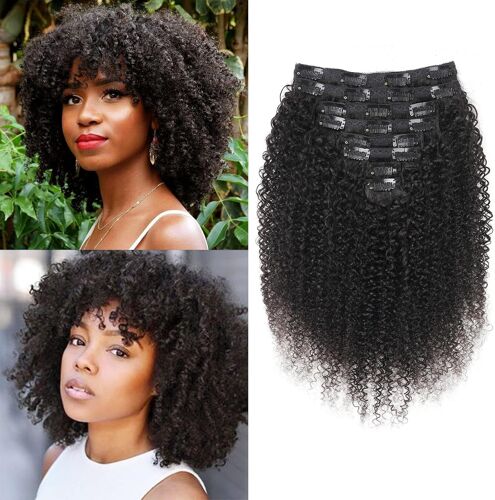 Kinky-Curly Human Hair Clips Extension A Clip Cheveux Naturel 120g-8pcs Invisibles À Clip Human Hair Clips Ins Perruques Pour Femmes Noires Clip Extension Brazilian Virgin Cheveux 10 
