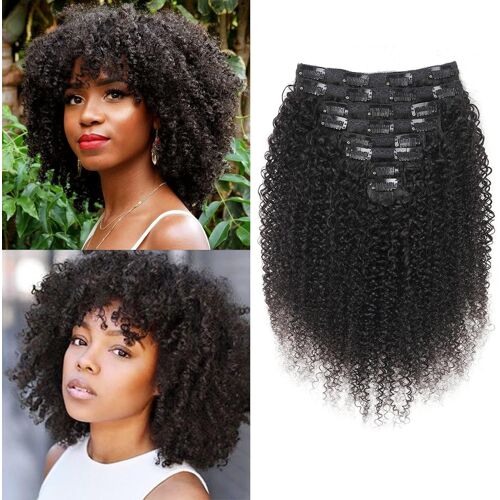 Kinky-Curly Human Hair Clips Extension A Clip Cheveux Naturel 120g-8pcs Invisibles À Clip Human Hair Clips Ins Perruques Pour Femmes Noires Clip Extension Brazilian Virgin Cheveux 10 