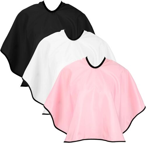 Lot De 3 Capes De Maquillage, Cape Courte De Barbier, Cape De Barbier Résistante Aux Produits Chimiques Et Imperméable Pour Salon De Beauté, Coiffeur, Artiste, Client, Teinture Des Cheveux, 