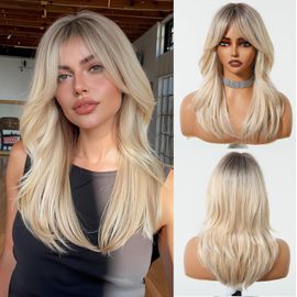 Perruque Blonde Longue Et Droite Pour Femmes Avec Franges Rideaux Perruque En Cheveux Synthétiques Naturels Pour Usage Quotidien Et Festif 