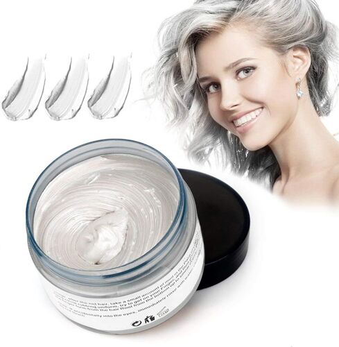 Cire Colorante Cheveux, Cheveux Cires Temporaire Couleur 120g, Formule Botanique Lavable Diy Crème Coiffante Naturelle, Convient Aux Coiffures Quotidiennes Et De Fête (Blanc) 