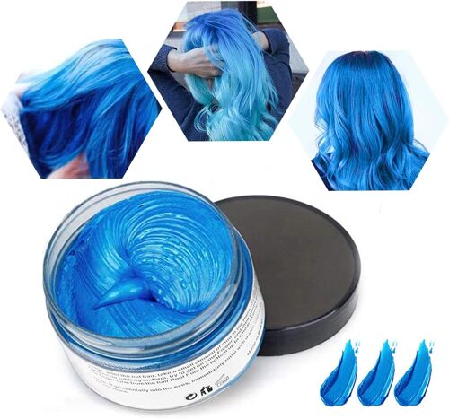 Cire Colorante Cheveux, Cheveux Cires Temporaire Couleur 120g, Formule Botanique Lavable Diy Crème Coiffante Naturelle, Convient Aux Coiffures Quotidiennes Et De Fête (Bleu) 