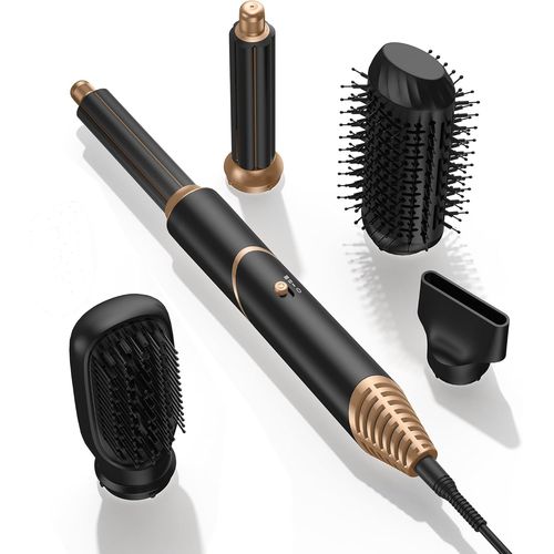 Air Brush 5 En 1 Brosse Soufflante Brosse Chauffante Brushing Air Styler 60,000tr/Min Sèche Cheveux 1000w Airbrush Ensemble De Accessoires De Coiffure Cadeau Pour Femme, Noir/Or