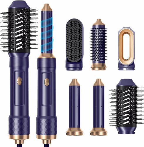 6 en 1 Air Brush Styler Brosse Soufflante Chauffante Brushing Sèche-Cheveux Ionique Boucleur a Cheveux à Air Styler Brosse à Lissante Hair Styler Airstyler Ensemble de Coiffure Femmes, Bleu-violet