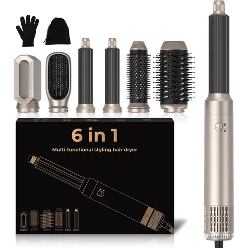 Air Styler Pro Seche Cheveux 6 En 1, 1000w Brosse Soufflante Hair Styler,Brosse De Sèche - Cheveux Multifonction,Pour Cheveux Bouclés Et Lissés,Température Vitesse Du Vent Réglable
