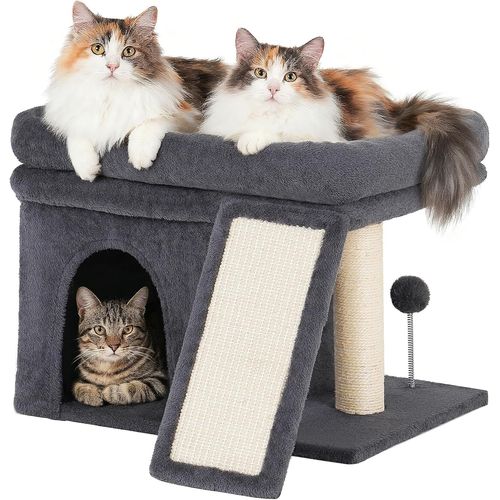 Arbre À Chat Pour Gros Adulte Chat, Grande Plate-Forme De Tour, Grimper Griffoir En Sisal, Maison D'intérieur Gros Pour Chat Vieux, Gris Foncé