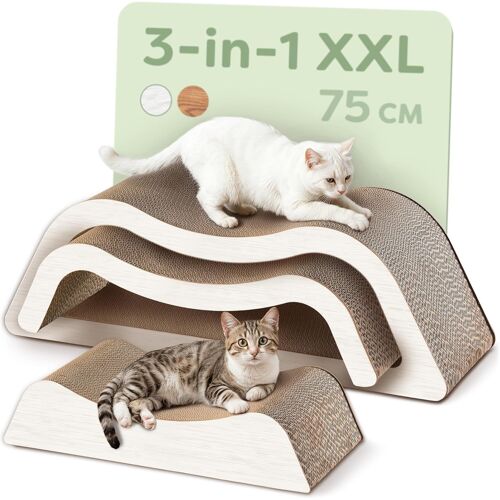 Griffoir Chat 3 Pièces Xxl 78 Cm \U2013 Carton Résistant Pour Soins Des Griffes \U2013 Jusqu`À 2 Ans De Griffades \U2013 Peu Encombrant \U2013 Protège Canapé Et Meubles (Cloud- Blanc)