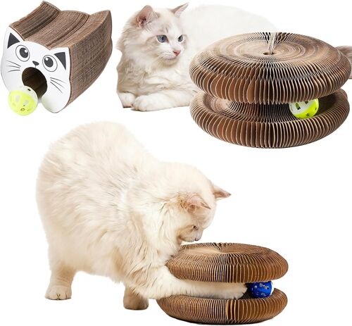 Griffoir Pour Chat Magic Organ, Cat Scratching Board Magique Pliable Avec Balle Cloche, Jouet Interactif Pour Chat Kitty Interieur Cat Toys Accessoire