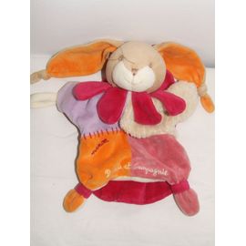 LAPIN MARIONNETTE DOUDOU ET COMPAGNIE ROUGE MAUVE ORANGE BEIGE