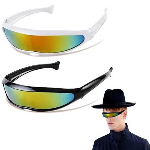 Lunettes De Soleil Futuristes 2 Pièces, Lunettes Colorées Pour Déguisement Halloween, Accessoire Photo Pour Festivals Et Soirées, Look Alien Spatial