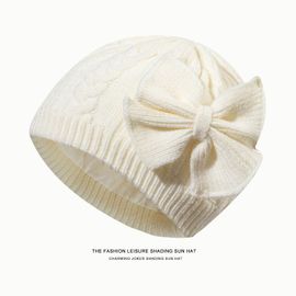 Chapeau Bébé Fille Tricoté Doux Et Chaud Pour L'hiver, Chapeau D'enfant Avec Ruban, 80 G, Confort Optimal Et Matière Respirante