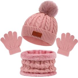 Ensemble Chapeau Écharpe Gants Pour Enfant Hiver Doux Tricot Bébé Fille Garçon Mignon Pompon Chaleur Protection Froid Saison D'hiver